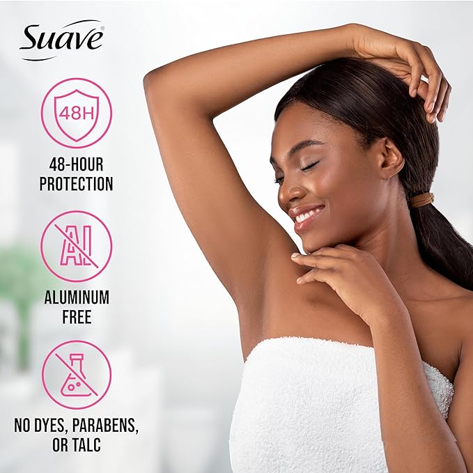 Suave Aluminum Free Deodorant for Women, Rose Petal and Jasmine, 48-Hour Odor Protection, Free of Talc, Parabens & Dyes 2.6 oz (Pack of 12)