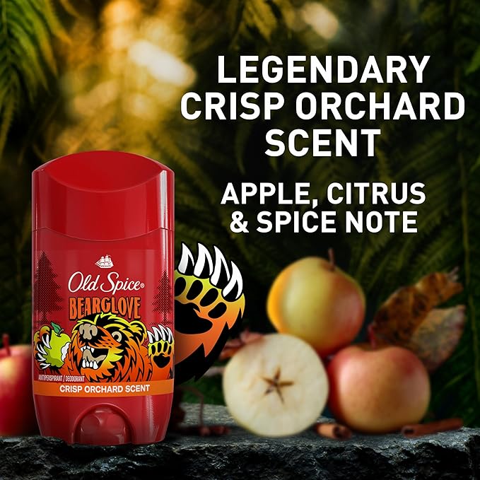 Old Spice Aluminum Free Deodorant for Men, 24/7 Odor Protection, 24/7 Freshness & Lasting Scent, Goes on Clear, Bearglove with Crisp Orchard Scent, 2.6 oz