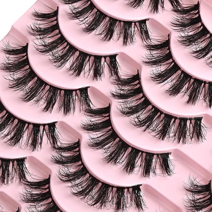 FARRED Fluffy Lashes Natural Eyelashes Short Wispy Eye Lash Strips 14 Pairs Separated Volume Eyelash Pack 16mm Dramatic Wispies Fake Strip Lashes Clusters Cat Eye Pestañas Spiky Look (F24 | 9-16mm)