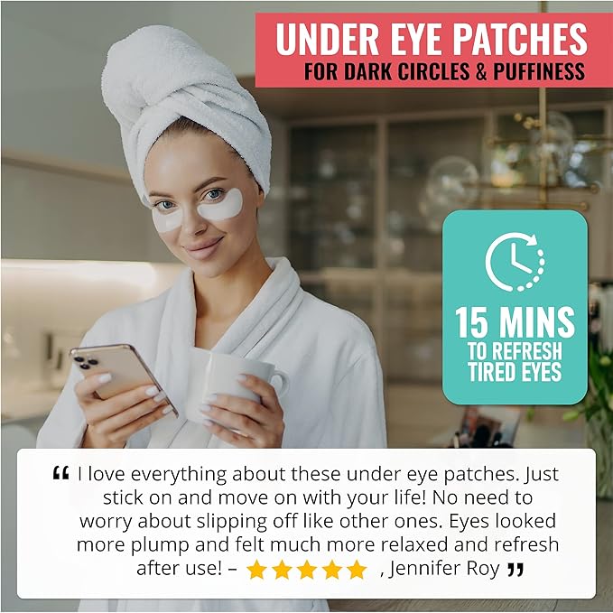 Under Eye Mask for Dark Circles, Puffiness and Eye Bags with Rose (60 Patches), Anti-Wrinkle for Puffy Eyes, Eye Masks with Hyaluronic Acid and Collagen Hydrogel Eye Gel Pads, Premium Korean Skincare