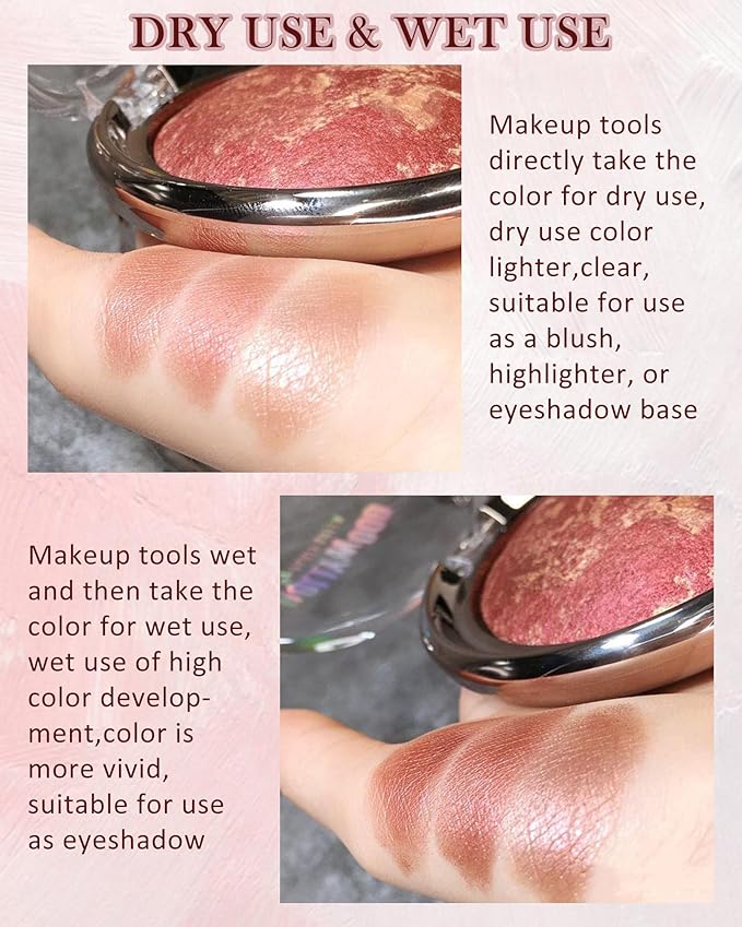Baked Powder Blush, Glow Marbleized Blush Powder Palette,Lightweight Shimmery Cruelty-Free face Blush for Cheeks,Eyeshadow & Highlight,Makeup Gift for Women rubores de maquillaje(0.49Ounce)-04