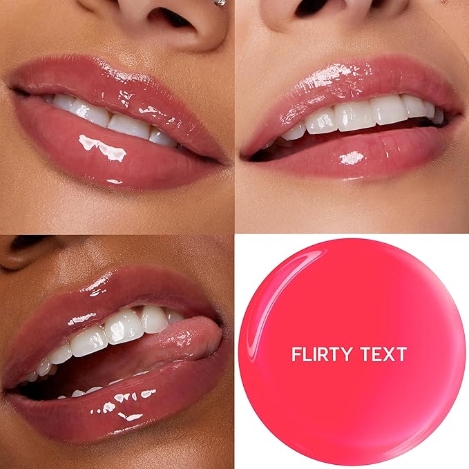 ColourPop So Juicy Plumping Glossy Lip Oil - Hydrating & Plumping Lip Oil with a Sheer Wash of Non-Sticky Color - Infused with Peptides, Ceramides & Ginger - Flirty Text (0.29)
