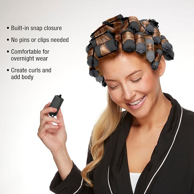 Conair Foam Hair Rollers - Heatless Curlers - Heatless Curls -Foam Rollers - Black & Gray - Assorted Sizes - 48 Count w/storage case