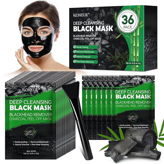 36 Pack Blackhead Remover Mask Kit, Deep Cleansing for Face and Nose, Charcoal Peel Off Black Face Mask with a Brush for Skincare, Blackhead Pore Acne Dirts Remover for Men and Women