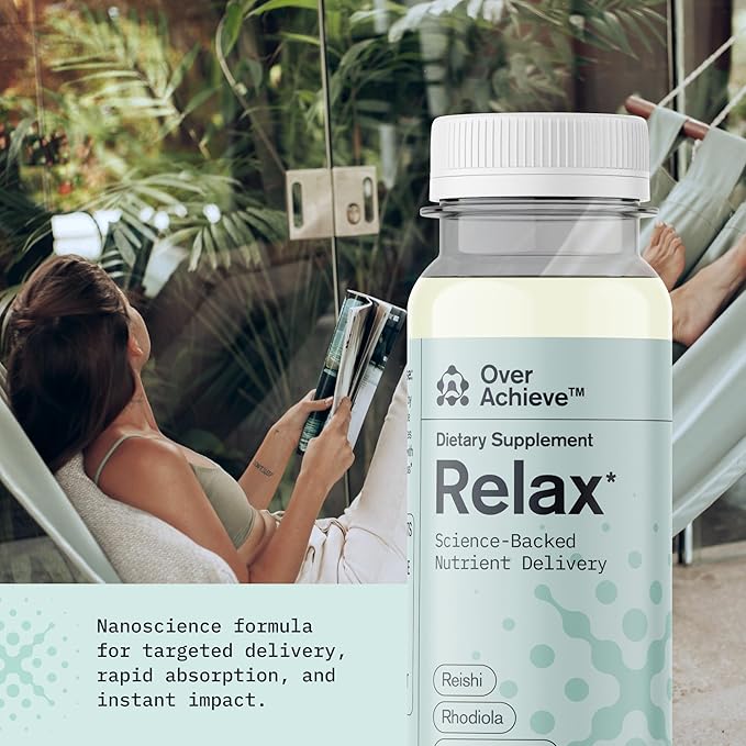 Relax Drink for Relaxation and Stress Relief, Contains Ashwagandha, Rhodiola Rosea and Reishi Mushroom with Advanced Nanoscience Technology, 3 Pack Calm Nervous System Berry Hibiscus, 2oz