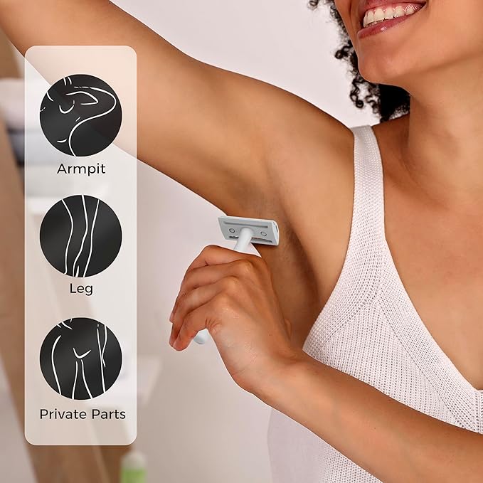 ZOMCHI Double Edge Safety Razor with Stand for Men, Women Razor with 10 Double Edge Safety Razor Blades, Plastic Free Metal Razor – White