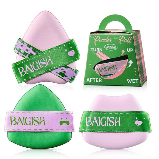 Makeup Sponge Set For Foundation Concealer, Triangle Powder Puff Soft Sponges Blender, Latex Free Blender Sponge For Liquid, Cream, and Powder Seamless & Flawless Makeup (GreenPink 3Pack)