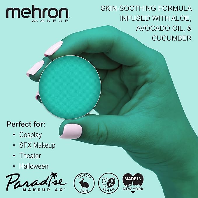 Mehron Makeup Paradise Makeup AQ Refill Size | Stage & Screen, Face & Body Painting, Beauty, Cosplay, and Halloween | Water Activated Face Paint, Body Paint, Cosplay Makeup .25 oz (7 ml) (Teal)