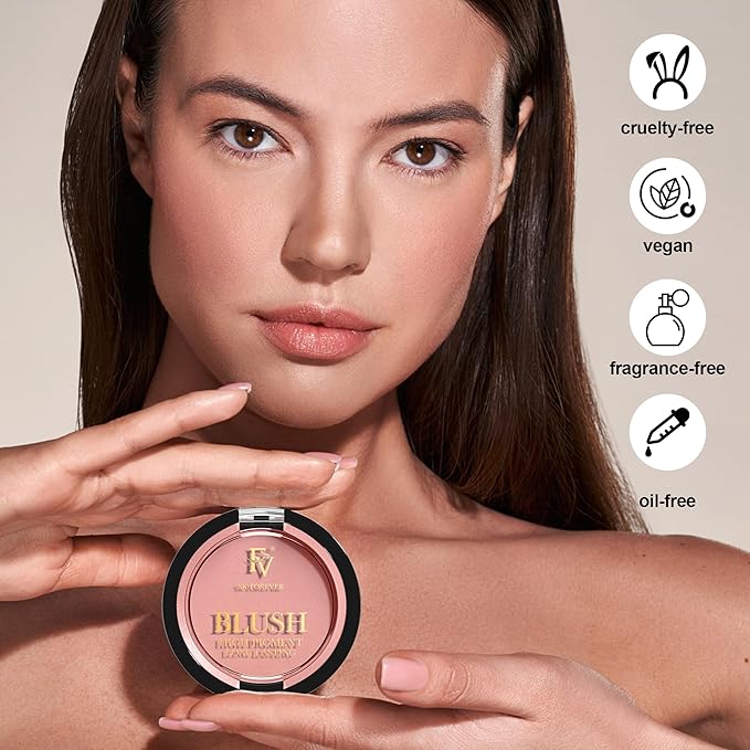FV Long Lasting Powder Blush - Lightweight, Smooth & Blendable Cheek Makeup, High Buildable Color, Transfer-Resistant Shimmer Finish (Nude Shimmer, 0.17 OZ)