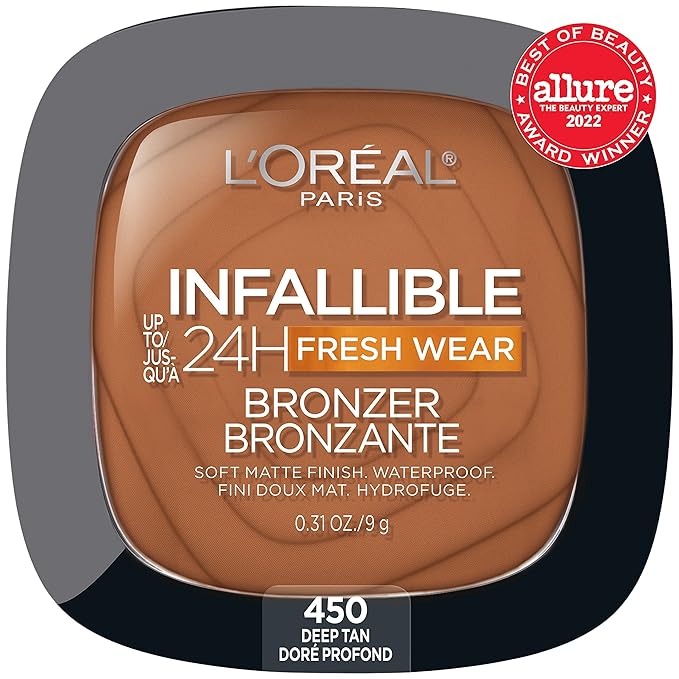 L'Oreal Paris Infallible Up to 24H Fresh Wear Soft Matte Longwear Bronzer. Waterproof, heatproof, Transfer, humidity and sweatproof, Deep Tan, 0.31 oz