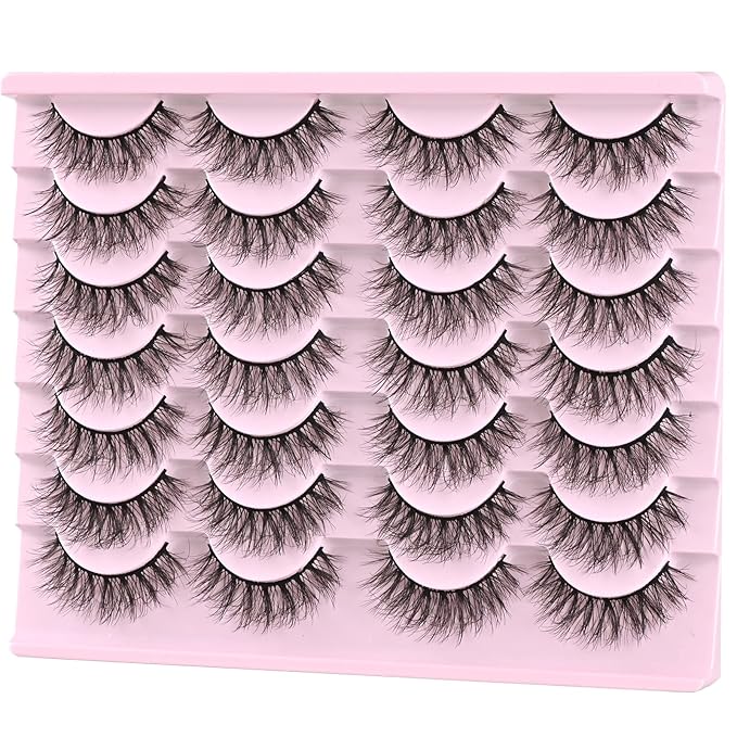 FARRED Natural Lashes Short Eyelashes Wispy False Mink Lash Pack 14 Pair Natural Look Fluffy Doll Eyelash Small Fake Strip Lashes Full Pestañas Sets for MUA and Beginners Daily Makeup (F3 | 8-16mm)