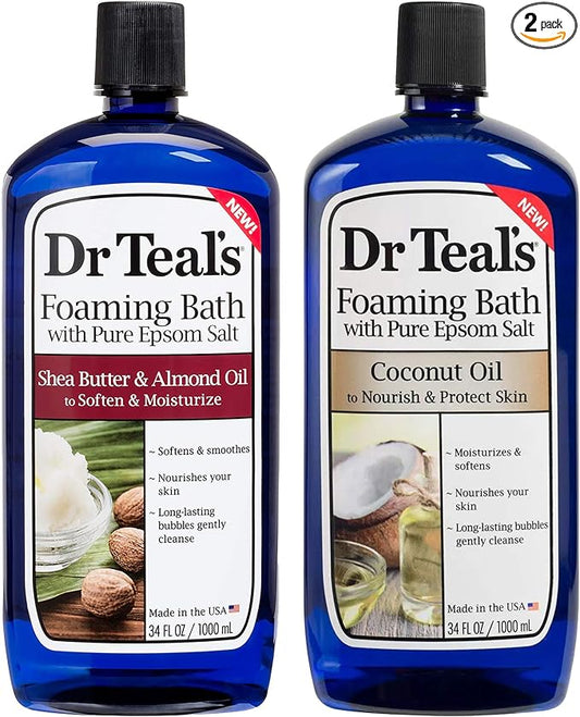 Dr Teal's Foaming Bath Variety Gift Set (2 Pack, 34oz Ea) - Soften & Moisturize Shea Butter & Almond Oil, Nourish & Protect Coconut Oil - Essential Oils Blended with Pure Epsom Salt - at Home Spa Kit