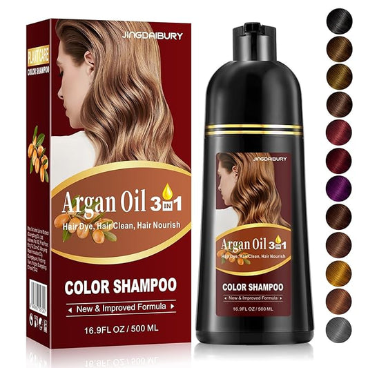 Dark Brown Hair Dye Shampoo, Argan Oil Hair Color Shampoo for Men & Women, 3 in 1 Hair Dye Shampoo 16.9 Fl Oz, Easy to Use, Shampoo Para Canas for Gray Hair Coverage