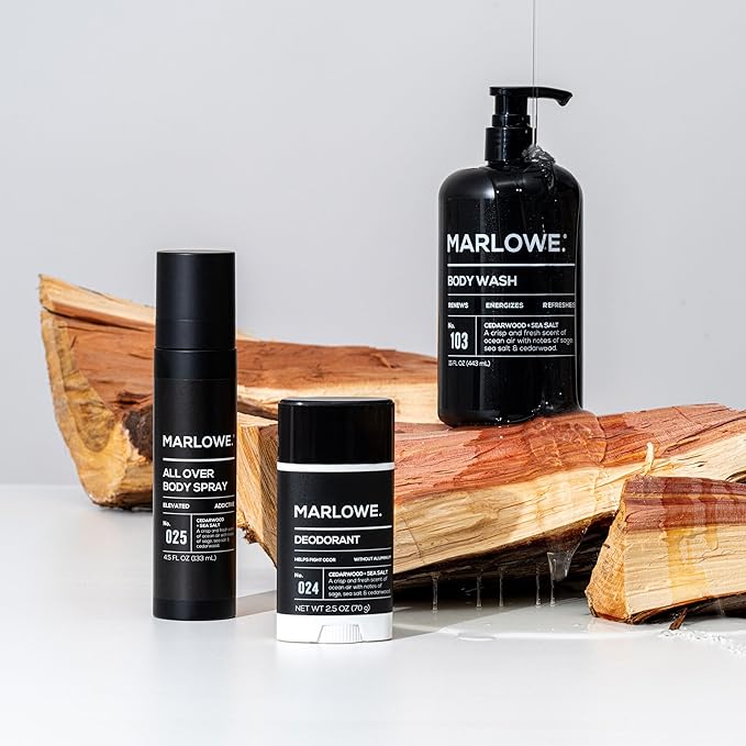 MARLOWE. No. 103 Body Wash 15 oz Pump, Cedarwood + Sea Salt, Energizing & Refreshing Shower Gel, Willow Bark & Green Tea Extracts, Cleanses, Moisturizes, Smooths & Nourishes, Fresh & Zesty Scent