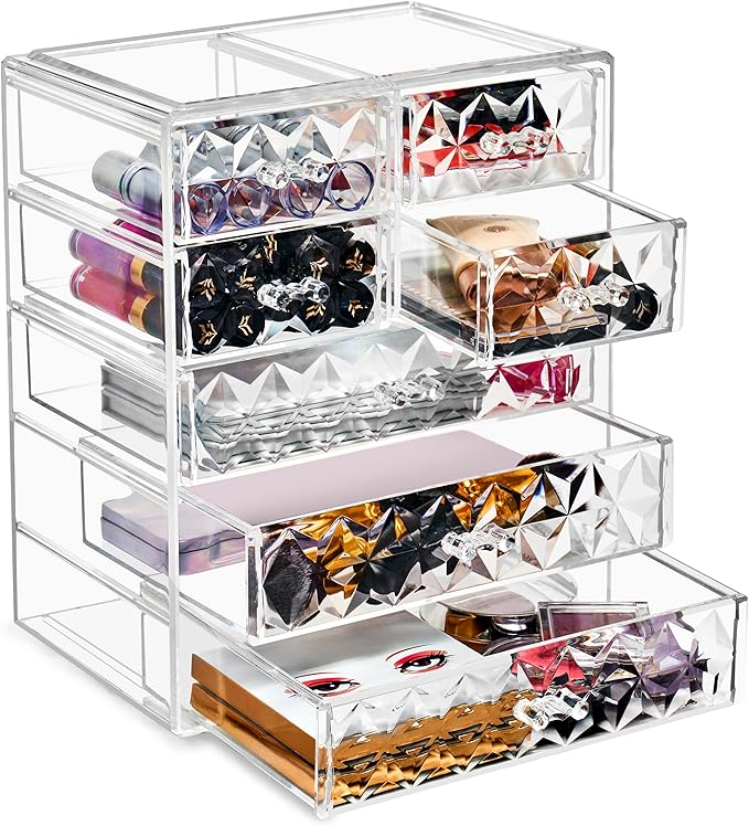 Sorbus Acrylic Makeup Organizer - Organization and Storage Case for Cosmetics Make Up & Jewelry - Big Clear Makeup Organizer for Vanity, Bathroom, College Dorm, Closet, Desk (3 Large, 4 Small Drawers)