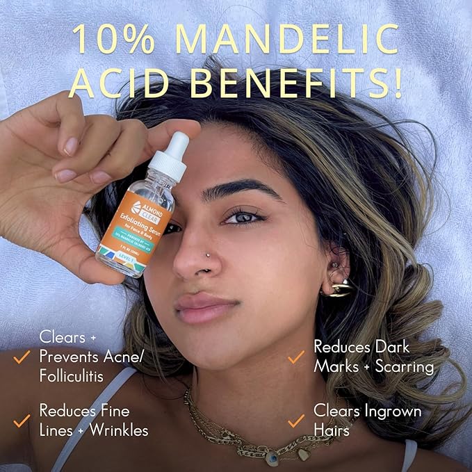 Face & Body Clearing Serum, Level 1- for acne, folliculitis, aging skin, ingrown hairs, dark spots - face, chest, butt, back, thighs, arms - mandelic acid - 1 fl oz