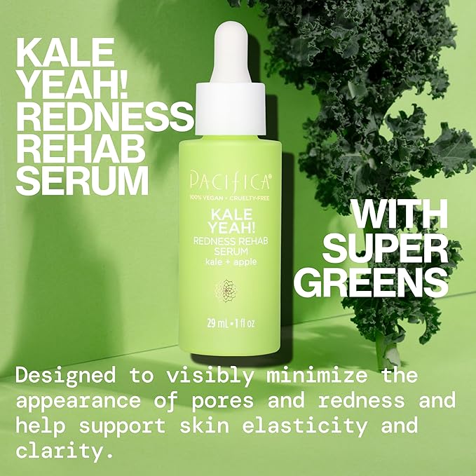 Pacifica Kale Yeah! Redness Rehab Serum – Niacinamide & Super Greens Face Serum to Calm Redness, Minimize Pores & Oil, Soothing Anti-Redness for Oily/Combination Skin Vegan Dermatologist Tested