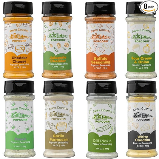 Amish Country Popcorn | 8 Pack Seasoning Bundle | Old Fashioned, Non-GMO and Gluten Free