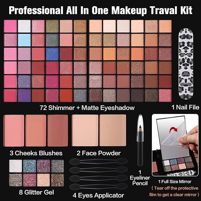 Makeup Sets For Teens Women Full Kits - All in One Gift Makeup Kits For Girls Make Up Set Included Eyeshadow, Blusher, Compact Powder, Eyeliner Pencil For Beginners (N)