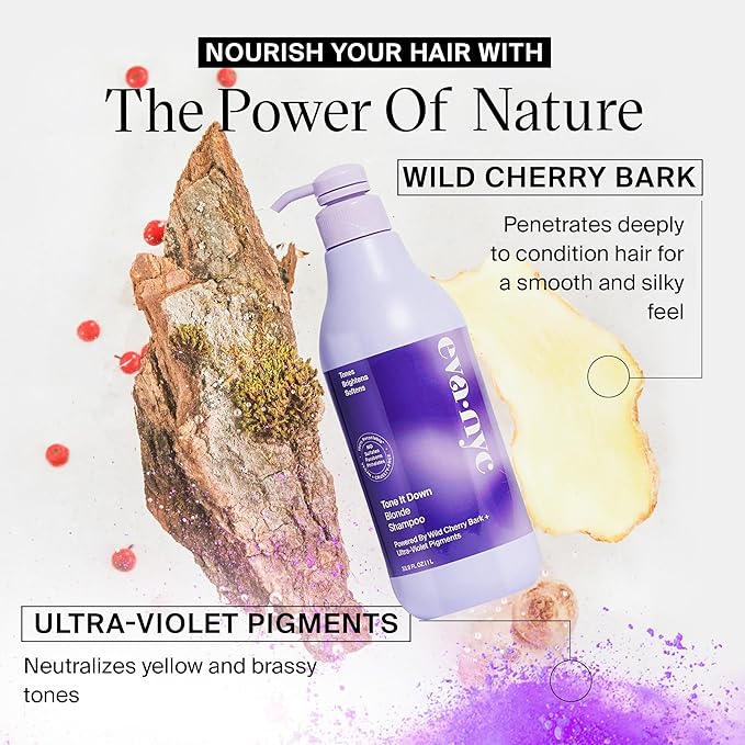 EVANYC Tone It Down Blonde Hair Shampoo, 1 L, Purple for Eliminating Brass & Yellow Tones, Vegan