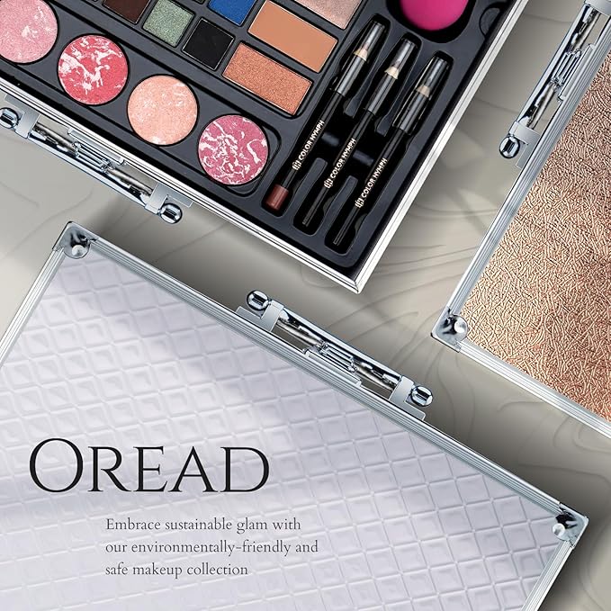 Makeup Kit for Women,All in One Makeup Gift Set for Girls in Cosmetic Train Case (White) With Mirror,Full Starter Cosmetic Kit Includes Eyeshadow Palette,Lipgloss,Blushes