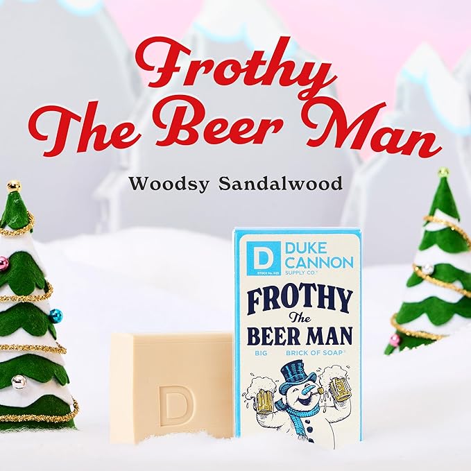 Duke Cannon Supply Co. Big Brick of Soap Bar for Men Holiday Edition - Frothy the Beer Man (Woodsy Sandalwood Scent), 10 oz. (3 Pack)