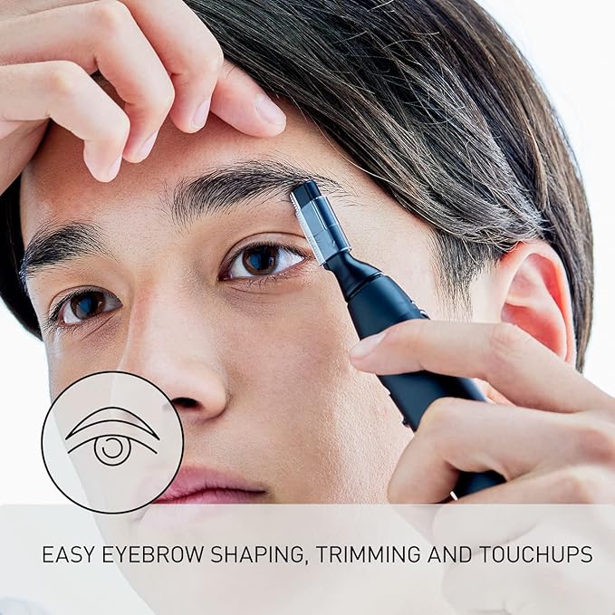 Panasonic Facial Hair Trimmer for Sensitive Skin, Unisex Detailer with Flexible Head, Gentle on Acne, Includes 2 Eyebrow Attachments, Wet/Dry - ER-GM40-K (Black)