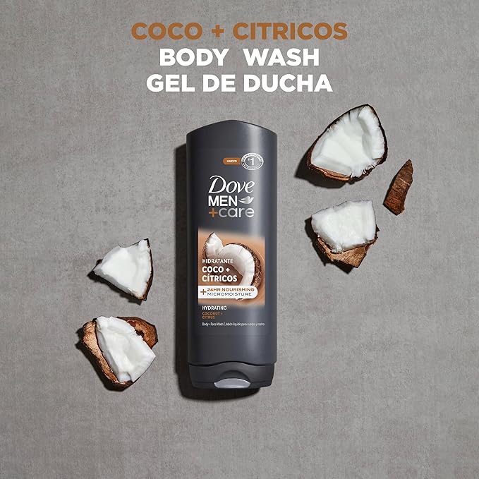 DOVE MEN + CARE Hidratante Coco + Cítricos Body and Face Wash 4 Count for Hydrated Skin Coconut