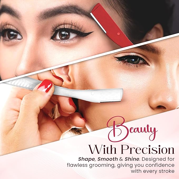 Dermaplane Razor, Eyebrow Razor & Peach Fuzz Remover, Micro-Pitch Facial Razors for Men & Women, Dermaplaning tool for Sensitive Skin Exfoliation with Protective Cover, Red, White, Blue (3-pack)