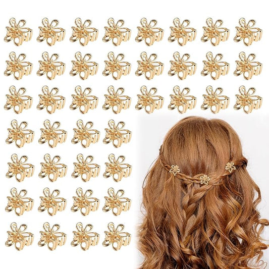 40 PCS Small Flower Hair Clips for Women Mini Tiny Sparkling Metal Gold Hair Flower Claw Clips Sweet Artificial Bangs Clips Decorative Cute Hair Accessories for Women Girls