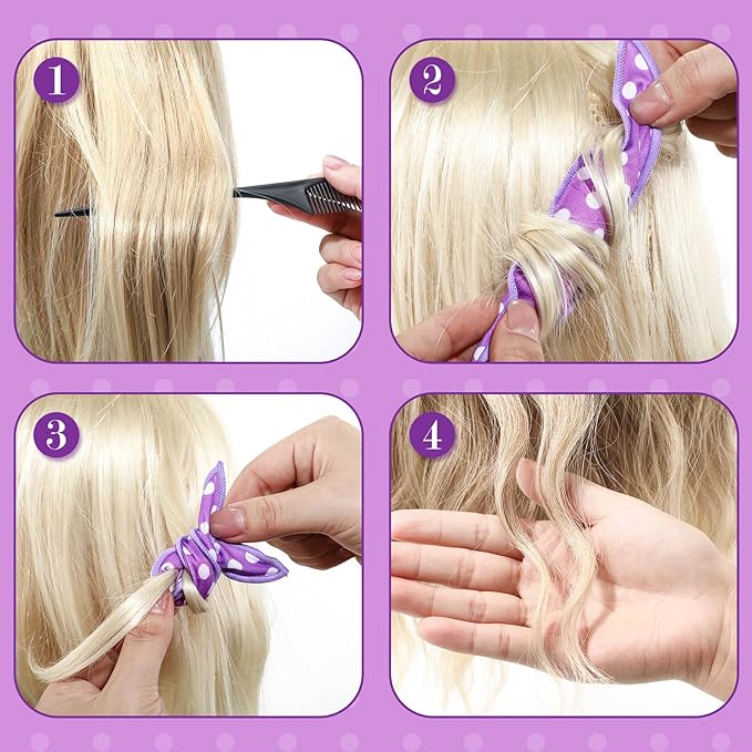 Bememo 40 Pieces Soft Curlers Hair Rollers Pillow Rollers for Hair Satin Sponge Curlers to Sleep in Overnight Heatless No Heat for Long Short Foam Rag Large Styling Tools(Purple)