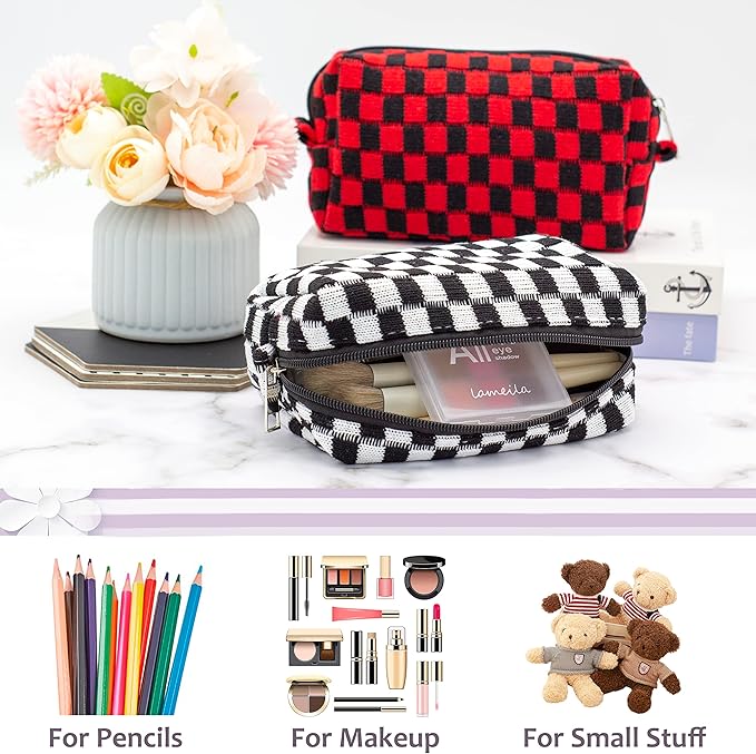 Pazimiik checkered makeup bag for