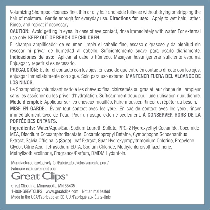 GREAT CLIPS Solutions Volumizing Shampoo, 10oz | Adds Volume, Thickness, & Bounce | For Fine, Thin, & Oily Hair | Every Day Use