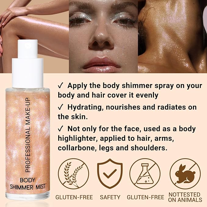 Face Liquid Highlighter Shimmer Body Spray for Hair (M2, Standard)