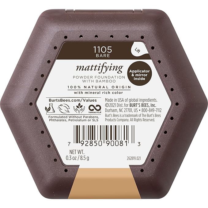 Burt’s Bees 100% Natural Mattifying Powder Foundation, Bare 0.3 Ounce