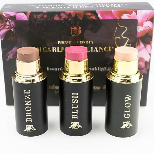 Contour Trio with Cream Blush, Bronzer & Highlighter - Buildable, Pigmented Hydrating Formula with Shea Butter, Vitamin E, Hyaluronic Acid & Squalane; Gift Set (Twilight, Regular Trio)