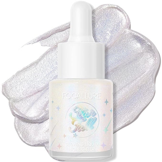 FOCALLURE Starfall Glowing Liquid Highlighter, Shimmering Body Oil, Non-Sticky Shimmer Liquid Luminizer, Non-Greasy, Face & Body Glitter Makeup for Costumes, Cosplay, Rave Festival, CYPRIDINA