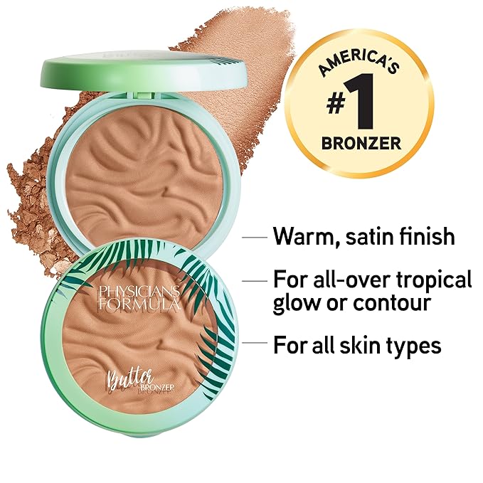 Physicians Formula Murumuru Butter Bronzer, Moisturizing, Nourishing Murumuru Butter for Silky Glow, Dermatologist Tested, Hypoallergenic, Vegan & Cruelty-Free - Sunkissed Bronzer