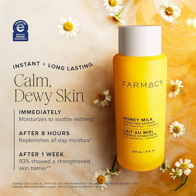 Farmacy Hydrating Essence - Hydrating Honey Milk Toner + Facial Essence to Soothe, Moisturize and Strengthen Skin Barrier - Preps Complexion for Skincare Products or Makeup Application (120ml)