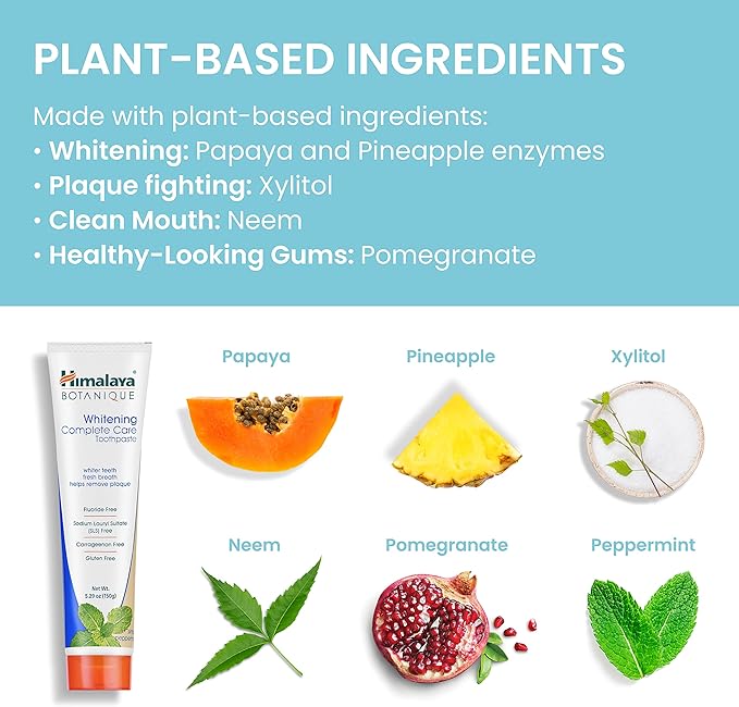 Himalaya Botanique Complete Care Whitening Toothpaste, Simply Peppermint, Fluoride Free for a Clean Mouth, Whiter Teeth and Fresh Breath, 5.29 oz, 2 Pack