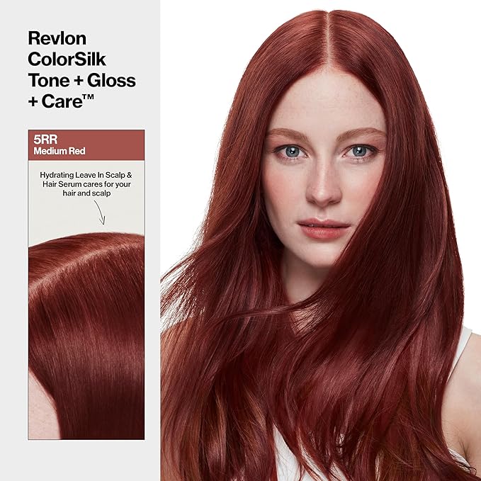 Revlon ColorSilk Tone + Gloss + Care Demi Permanent Hair Color, Dye Kit with Leave-In Scalp and Haircare Serum, 2x Shinier, 4x Stronger, 5RR Medium Red, 4.5 fl oz