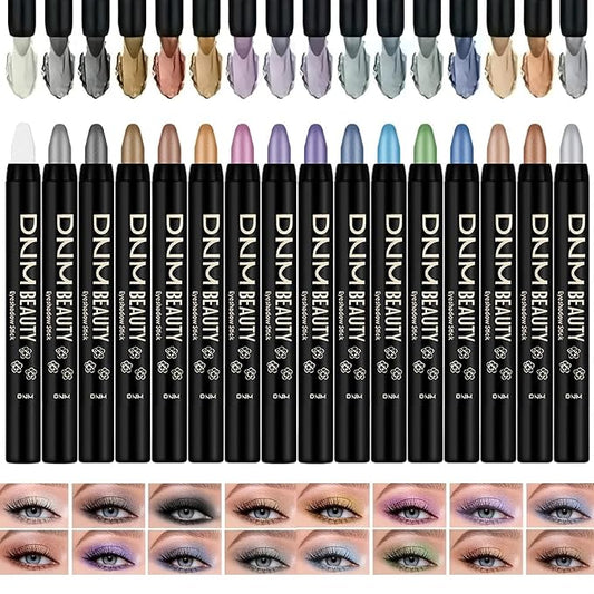 Colorful Shimmer Eye Shadow Stick Glittering Eye Shadow Sticks Set with Retractable and Waterproof Eyeshadow Pencil for Long-Lasting Makeup Eyeshadow (16 Pcs)