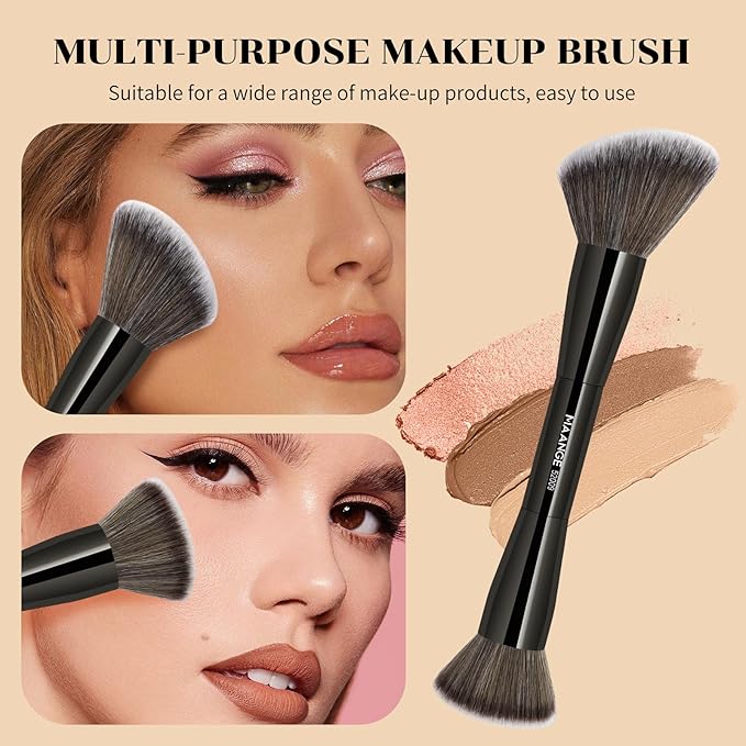 MAANGE 7pcs Makeup Brush Set Double Sided Kabuki Makeup Brushes Contour Brush for Foundation Liquid Powder Concealer Cream Cosmetics Bronzer Blending Blush Buffing Makeup Tools (Black)