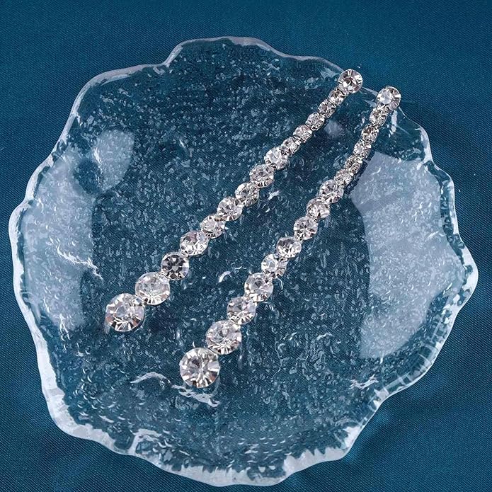 Vintage Rhinestone Chain Drop Earrings Silver Linear Crystal Earrings Sparkle Cz Tassel Earrings Long Cz Chain Stud Earrings Jewelry for Women and Girls