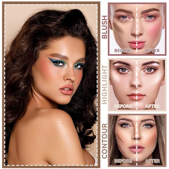 Highlighter Stick Cream Blush Stick Bronzer Contour Stick Makeup,3 PCS Cream Contour Kit with Contour Brush,Long Lasting & Professional Highlighters Makeup Stick for Beginner-Set B