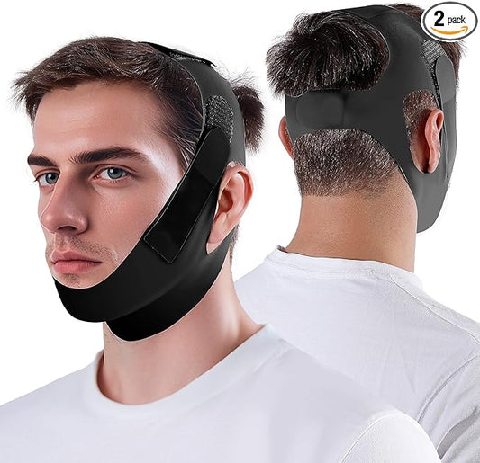 Anti Snoring Chin Strap High Elasticity Traceless Chin Strap for Sleeping, Anti Snoring Device Safe and Effective (2, Black, M)