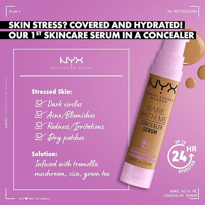 NYX PROFESSIONAL MAKEUP Bare With Me Concealer Serum, Up To 24Hr Hydration - Golden