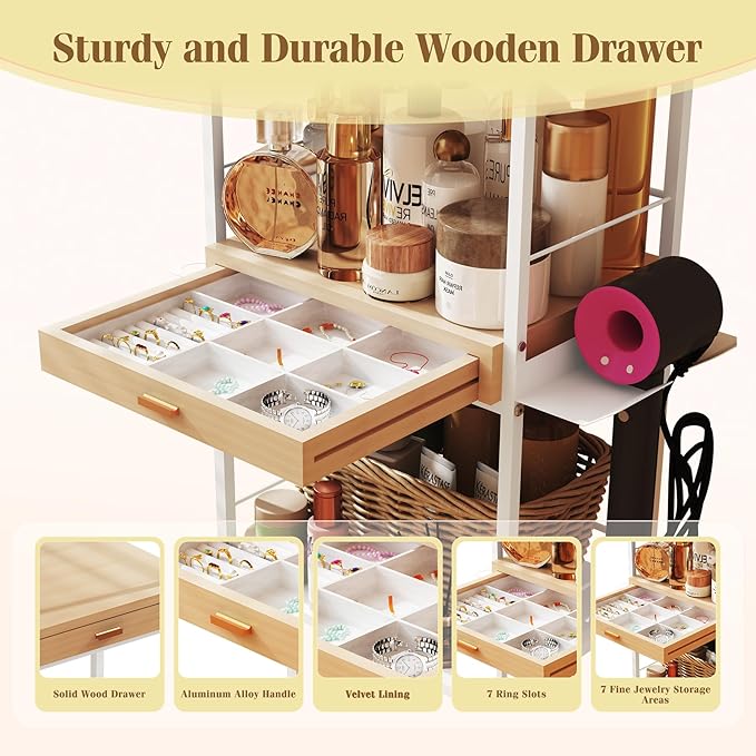 Makeup Organizer Storage Cart, Floor Skincare Organizers, Makeup Stand with Drawers, Vanity Organizer Cosmetics Display Cases Holder for Skin Care Nail Polish Perfume Makeup Brush Hair Tool