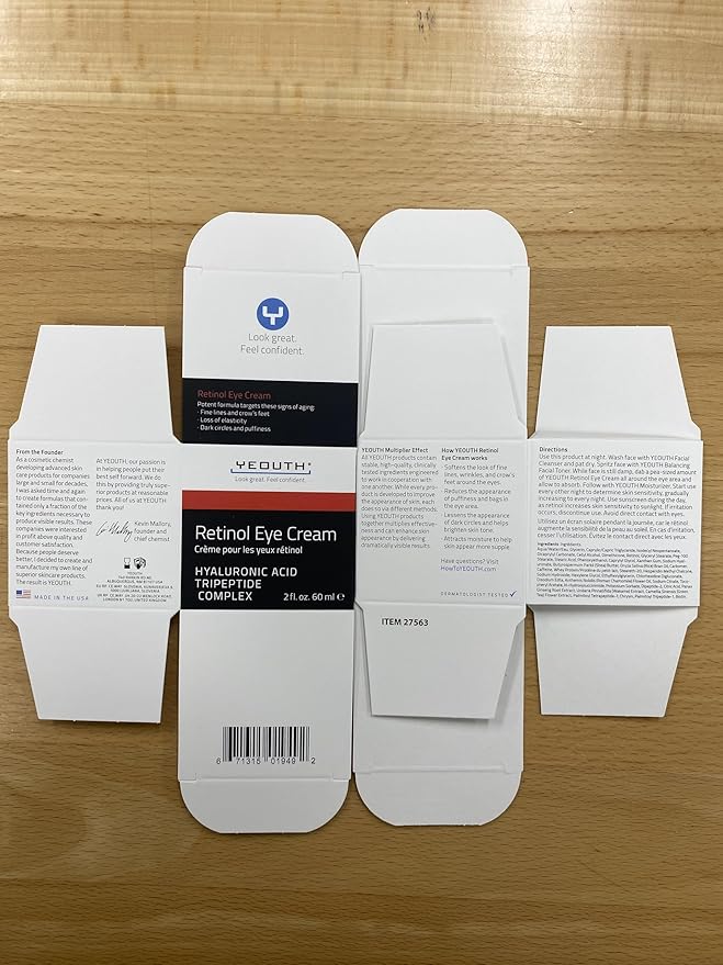 YEOUTH Retinol Eye Cream with Hyaluronic Acid, Hydrating Under Eye Cream for a Refreshed Appearance, Retinol Cream for Face, Eye Care 1oz