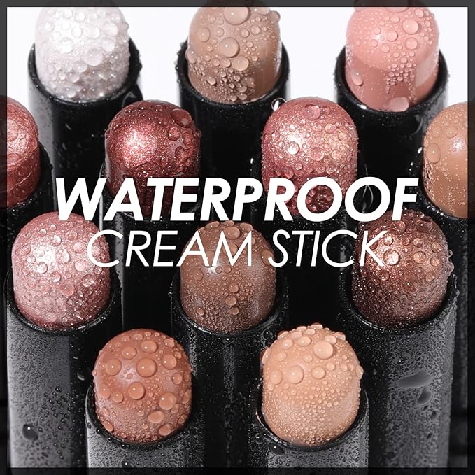 FOCALLURE Shimmer and Matte Cream Eyeshadow Stick,Smooth Brilliant Eye Brightener Pencil for Women,Long Lasting Waterproof Eye Shadow and Liners Makeup,CHOCOLATE